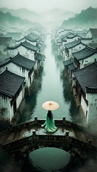 青瓦白墙下，一伞江南梦