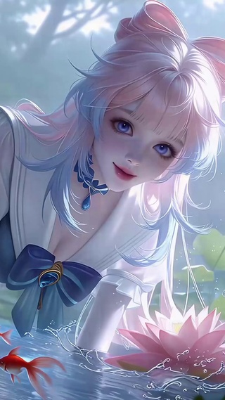 荷塘粉发二次元美少女