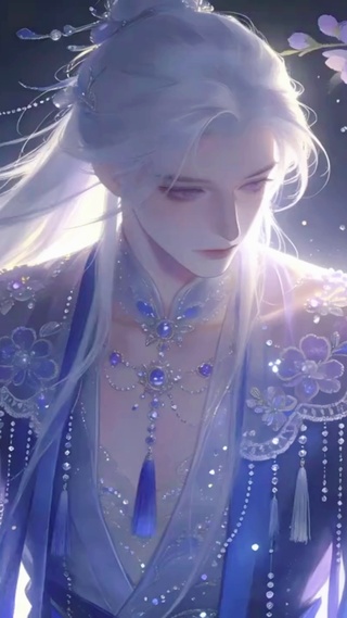 暗夜花下白发美男