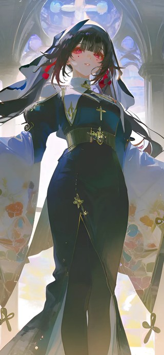 花火-黑丝修女制服美女