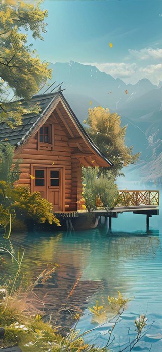 护眼蓝天白云树木河流