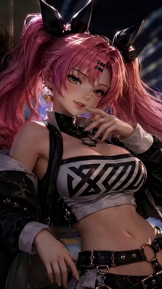 赛博风地铁站粉发二次元美少女