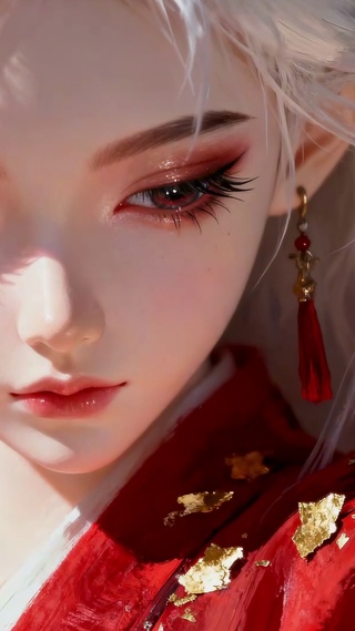 雪发红妆的金饰少女古风眸语美人