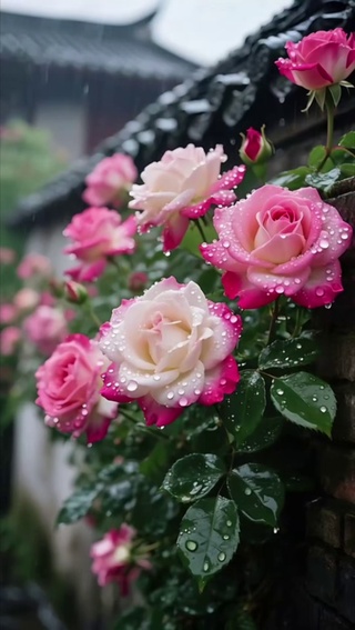 雨中玫瑰花