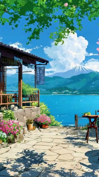 富士山下的樱花咖啡馆