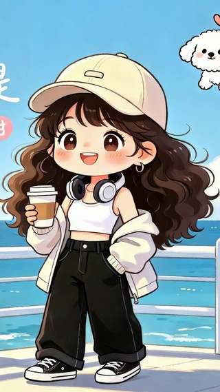 风是自由的海边治愈女孩