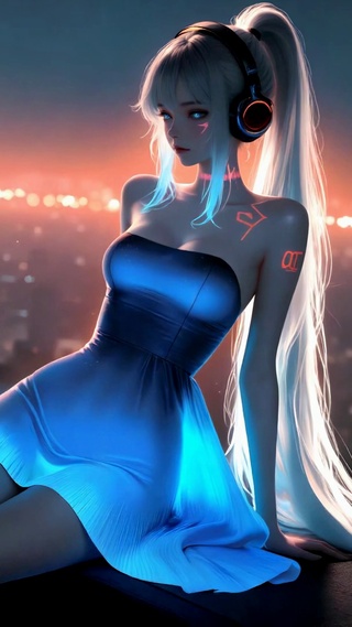 赛博都市天台发光美少女