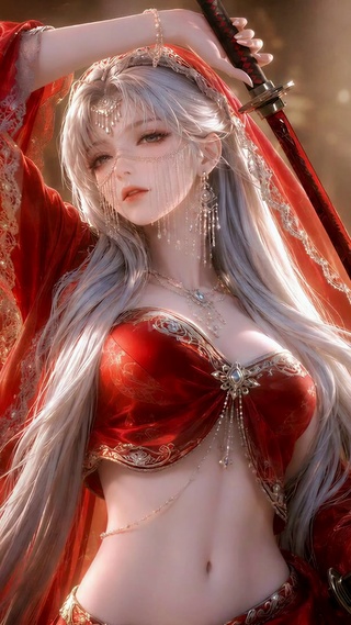 红纱异域白发美女