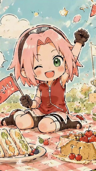 樱花树下元气小女孩