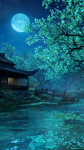 古风护眼绿景树木河流