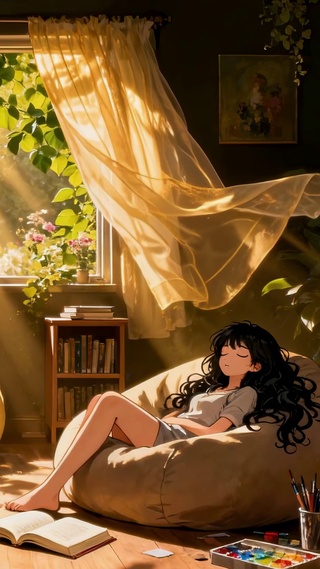温馨午后治愈休闲美少女