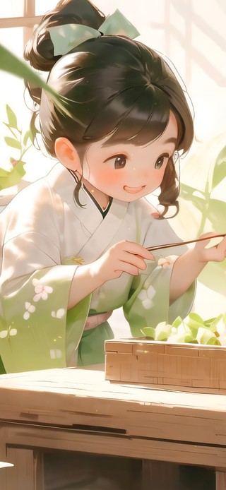 端午包粽子女孩