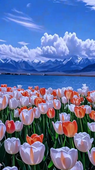 湖边花海
