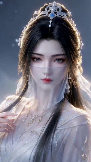 月夜雪景古风仙气美女