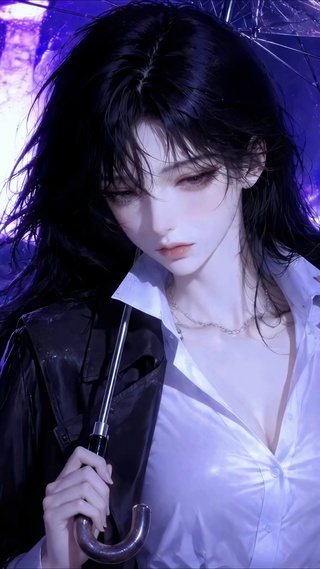 赛博雨夜都市撑伞美少女