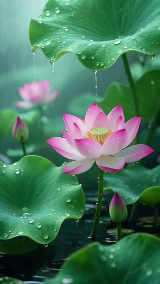 雨中荷花盛开