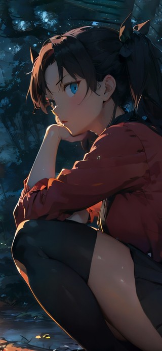 森林小溪少女