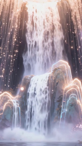 流光织就星河垂瀑的仙山秘境瀑布