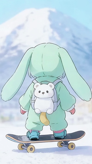 励志兔耳萌娃滑雪小清新壁纸