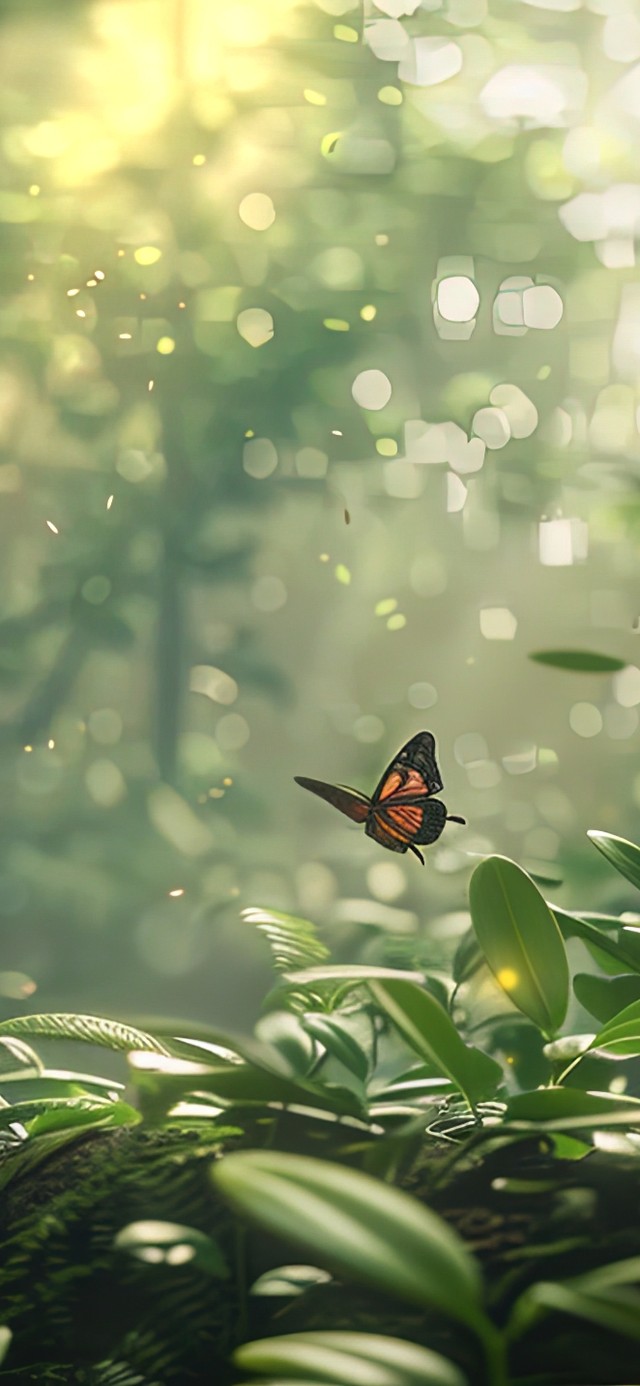 绿色护眼树丛蝴蝶