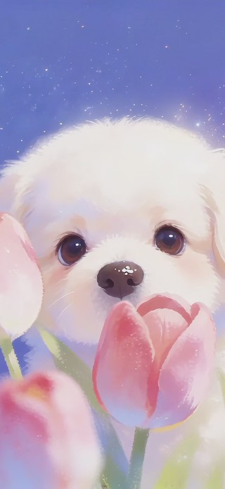 小狗与郁金香