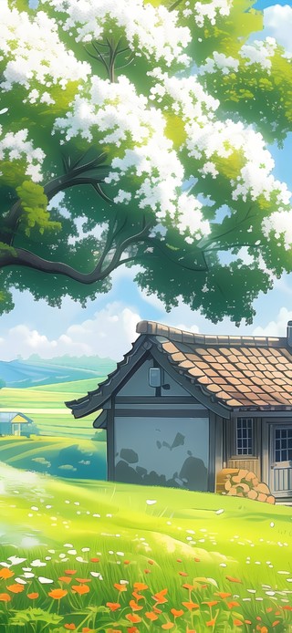 4k乡村槐花树
