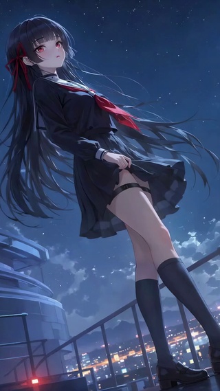月夜天台的星空少女千咲