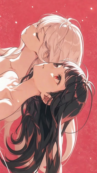 绯红背景双生二次元美少女