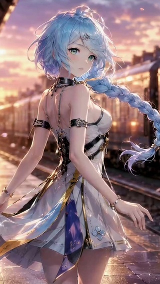 樱花车站蓝发二次元美少女