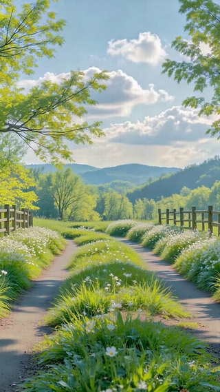 清新林间花道春日美景