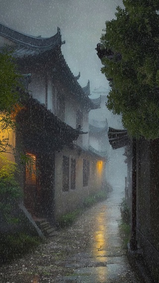 下雨的古镇