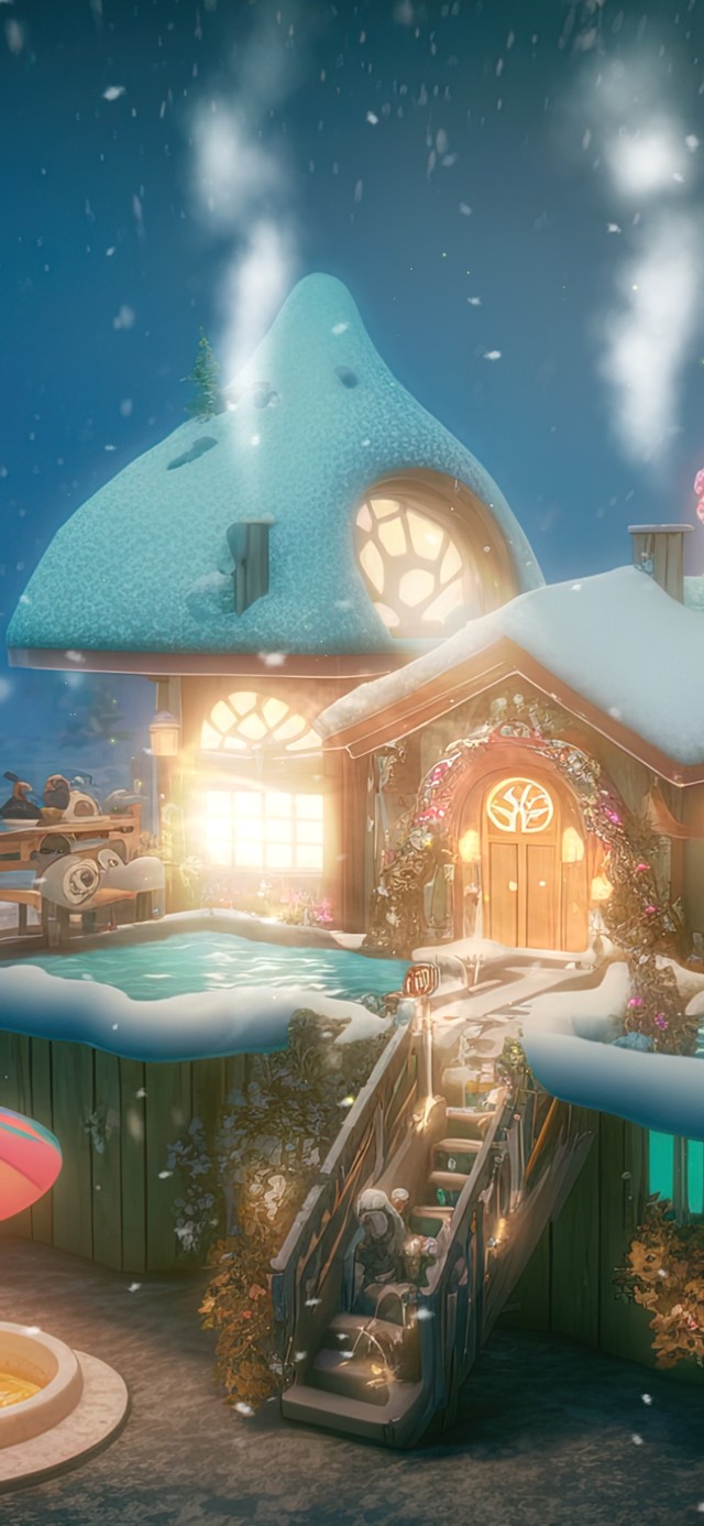 雪天温泉蘑菇屋