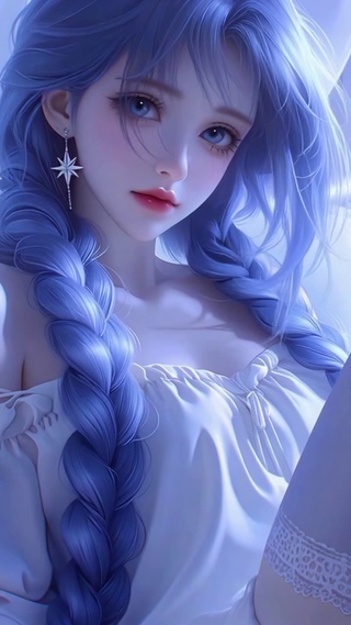 月光下的蓝发少女