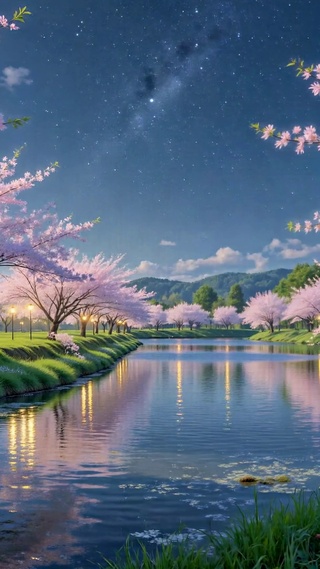 星空河畔浪漫樱花林