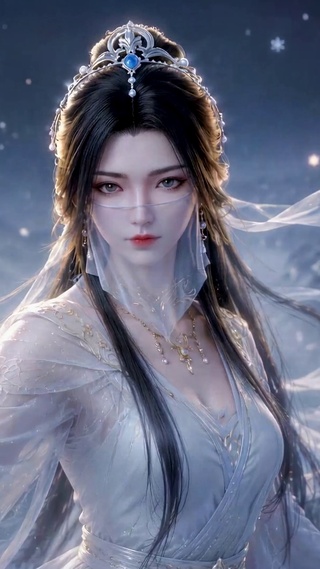 雪夜月下古风仙气美女