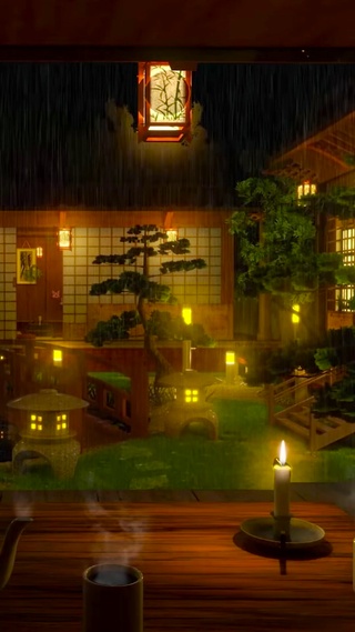 夜晚庭院外的雨