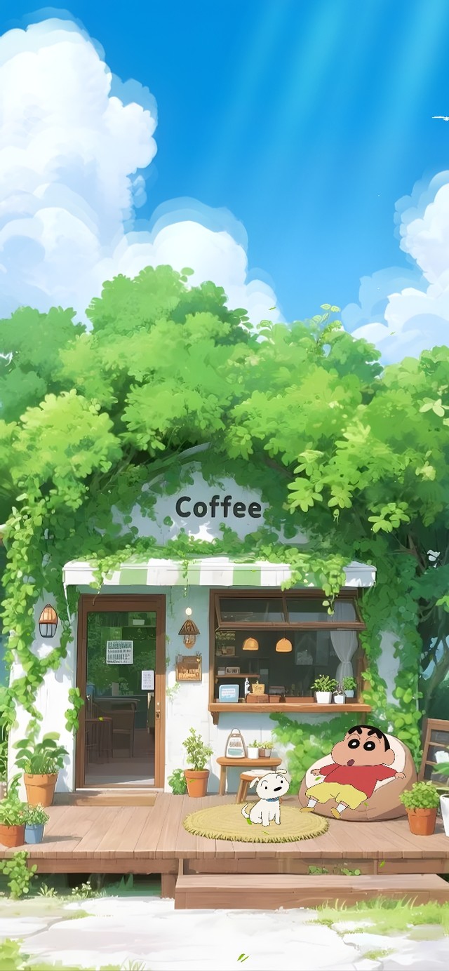 森林咖啡馆里的悠闲小新