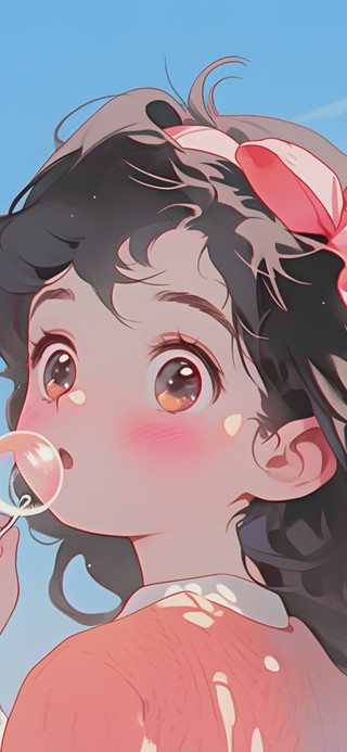 吹泡泡的小女孩