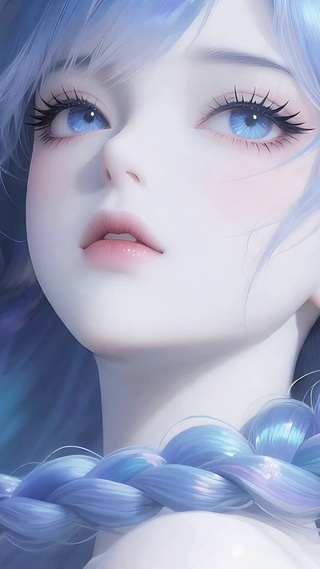 微风中的蓝色麻花辫少女