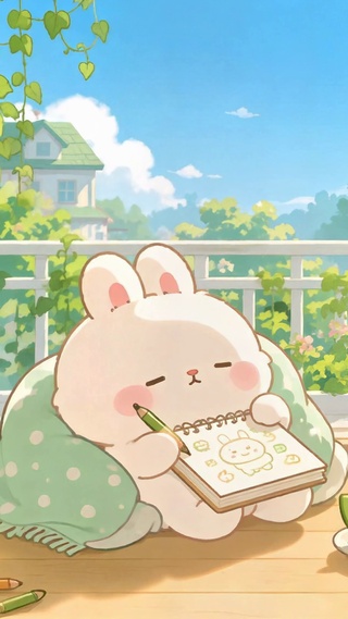 夏日窗前可爱萌兔绘画日常
