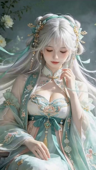 清雅古风银发汉服美人