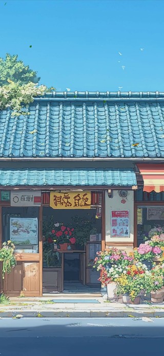 蓝天白云树木