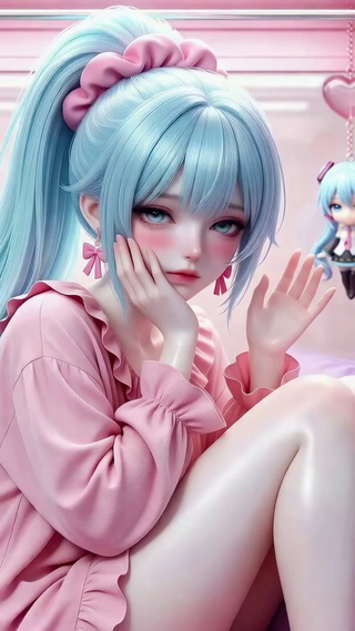 粉萌娃娃机里的初音少女