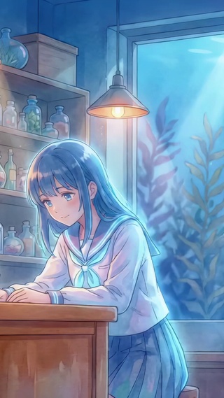 水族馆旁的少女