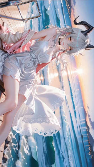 海边日落白裙少女赞妮