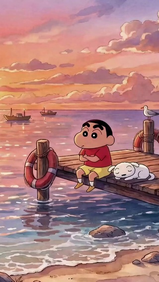 黄昏海边的蜡笔小新