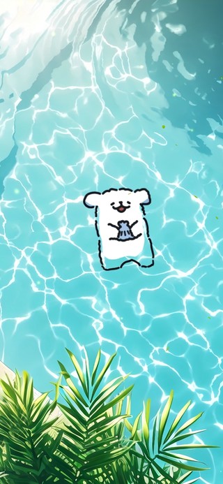 4K可爱线条狗夏日泳池