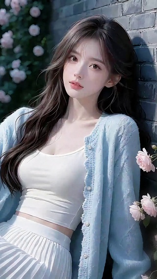 唯美治愈蔷薇花墙清纯少女