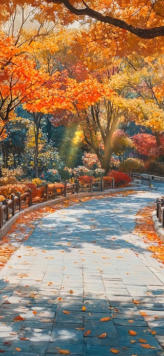 秋日公园小路美景
