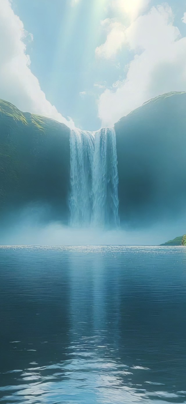 蓝天绿水白瀑